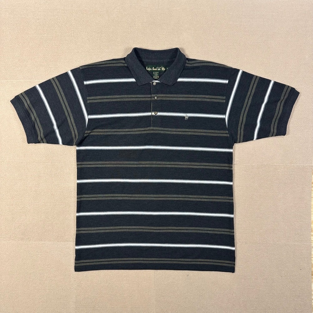 Vintage Knights of Round Table Polo Shirt Mens XL Gray Striped Short Sleeve